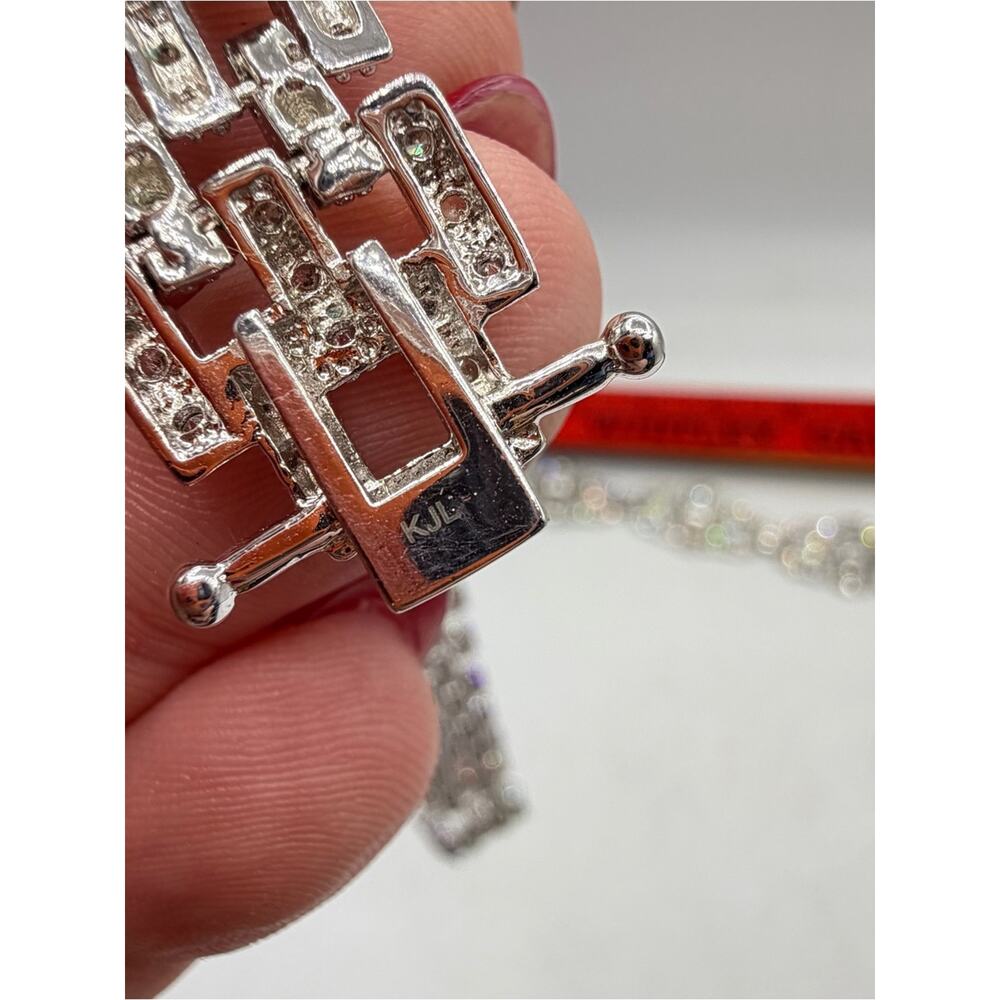 Set of 2 Kenneth Jay Lane Crystal Art Deco Bracelet & Round pave zirconia chain - Picture 8 of 16